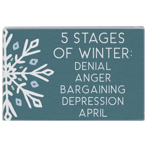 5 Stages of Winter - Rustic 5.25 x 3.5" Wood Sign - Small Talk Rectangles - Picture 1 of 6